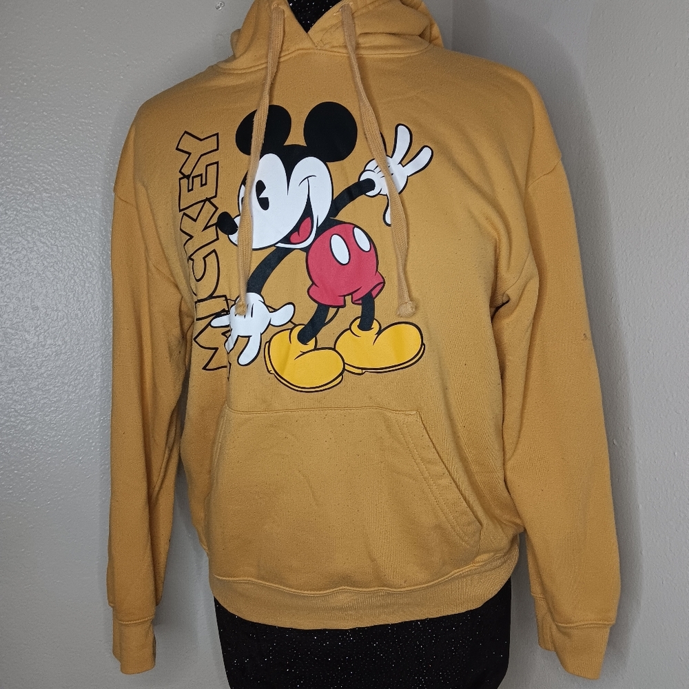 Original Disney Women’s Yellow Mickey Mouse Graphic Pullover Hoodie Size M